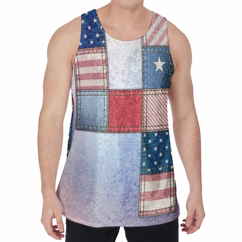 4th of July USA Denim Patchwork Print Men's Velvet Tank Top