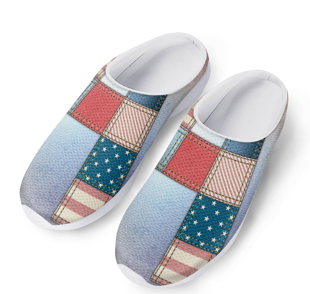 4th of July USA Denim Patchwork Print Mesh Casual Shoes
