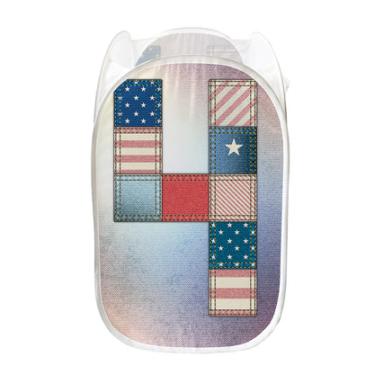 4th of July USA Denim Patchwork Print Mesh Laundry Hamper