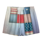4th of July USA Denim Patchwork Print Mesh Shorts