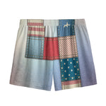 4th of July USA Denim Patchwork Print Mesh Shorts