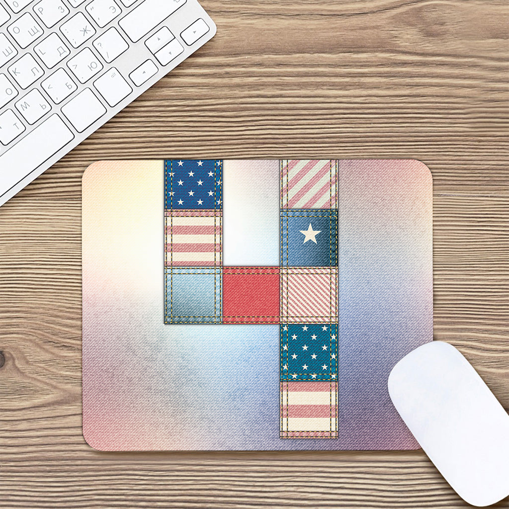 4th of July USA Denim Patchwork Print Mouse Pad