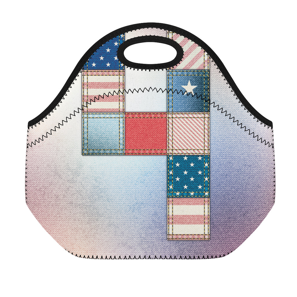 4th of July USA Denim Patchwork Print Neoprene Lunch Bag