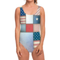 4th of July USA Denim Patchwork Print One Piece Swimsuit