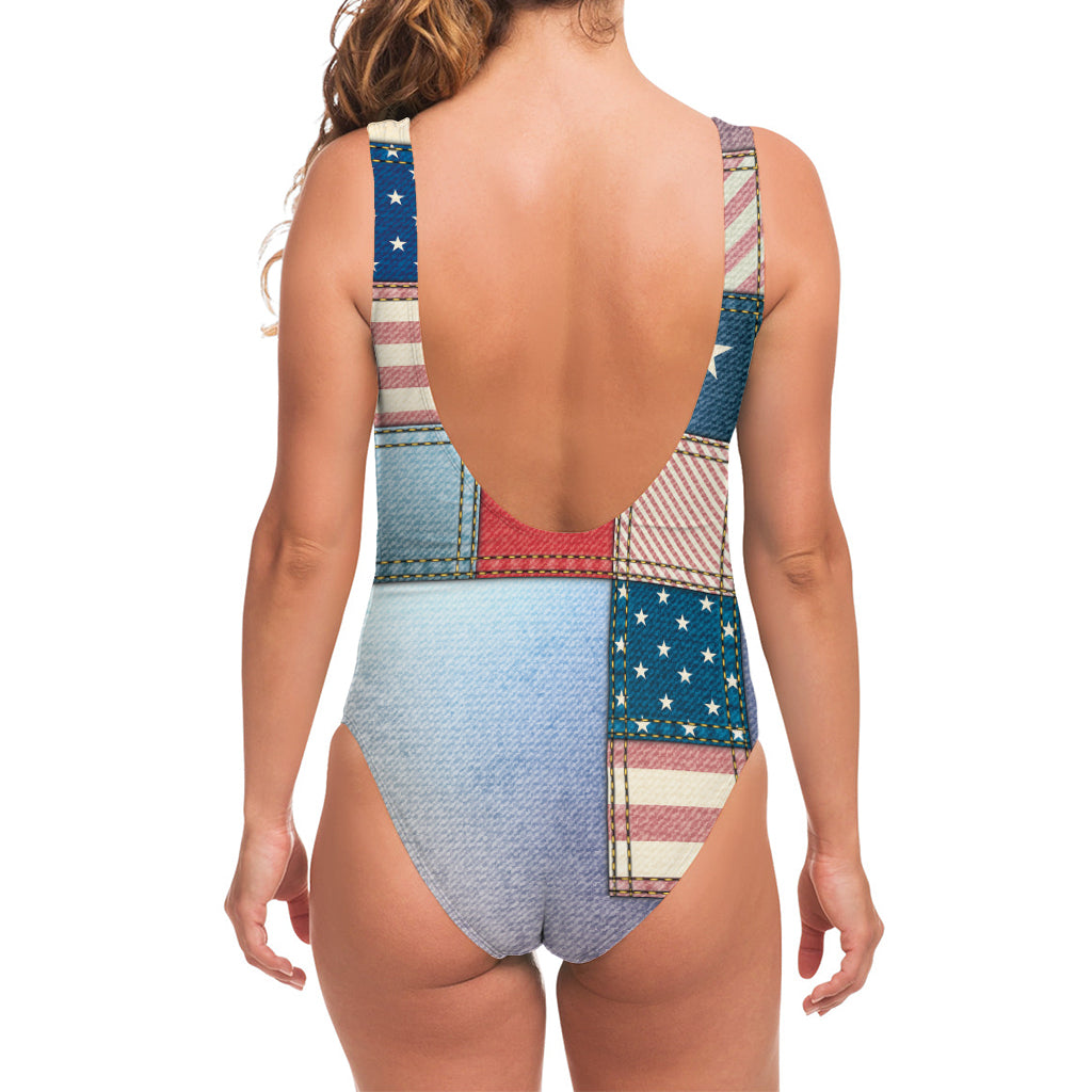 4th of July USA Denim Patchwork Print One Piece Swimsuit