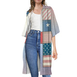 4th of July USA Denim Patchwork Print Open Front Beach Cover Up