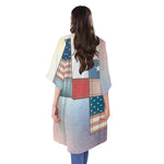 4th of July USA Denim Patchwork Print Open Front Beach Cover Up