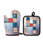4th of July USA Denim Patchwork Print Oven Mitt And Pot Holder Set