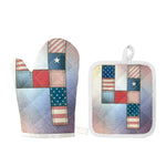 4th of July USA Denim Patchwork Print Oven Mitt And Pot Holder Set