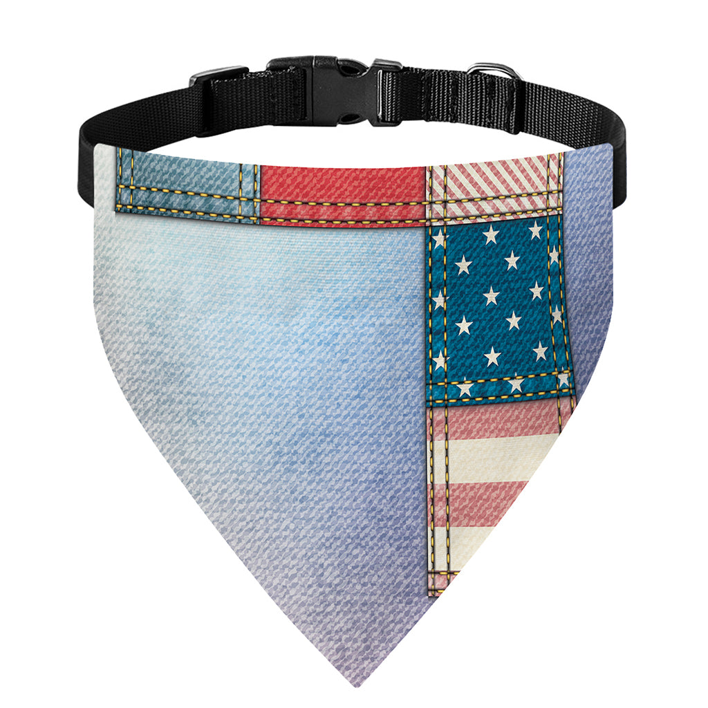 4th of July USA Denim Patchwork Print Over The Collar Dog Bandana