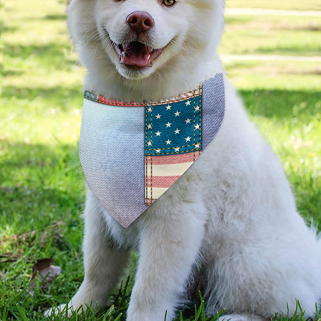 4th of July USA Denim Patchwork Print Over The Collar Dog Bandana
