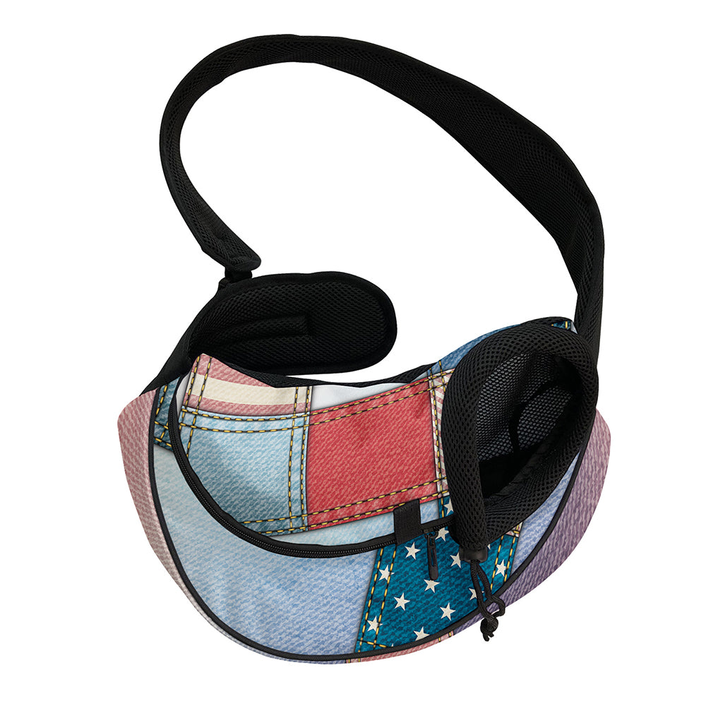 4th of July USA Denim Patchwork Print Pet Sling Carrier