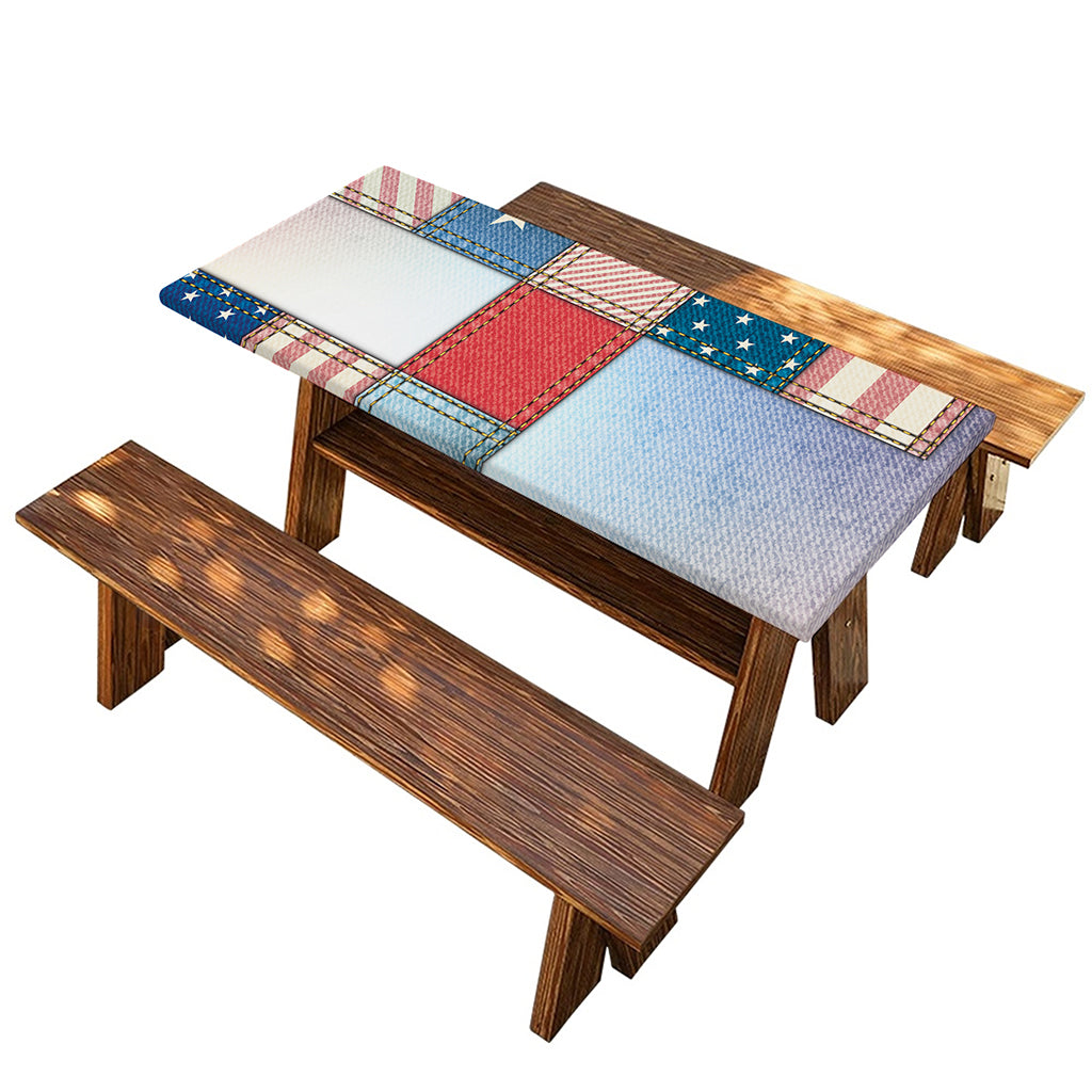 4th of July USA Denim Patchwork Print Picnic Table Cover