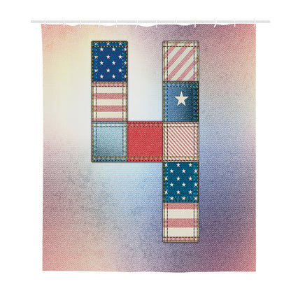 4th of July USA Denim Patchwork Print Polyester Shower Curtain