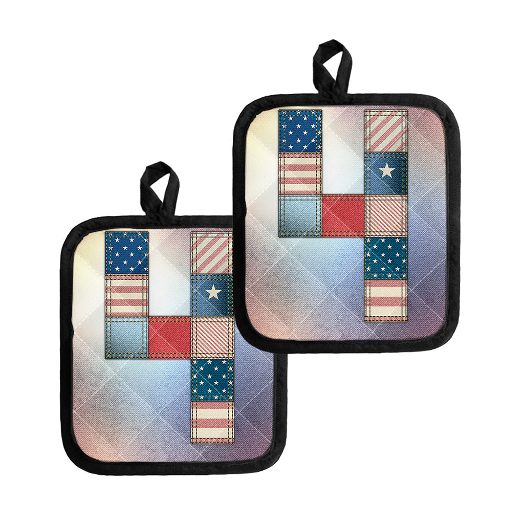 4th of July USA Denim Patchwork Print Pot Holders