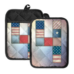 4th of July USA Denim Patchwork Print Pot Holders With Pocket