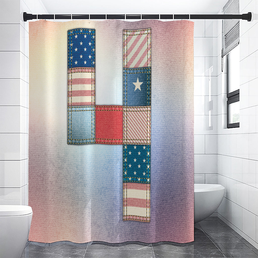 4th of July USA Denim Patchwork Print Premium Shower Curtain