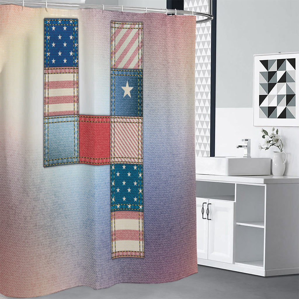 4th of July USA Denim Patchwork Print Premium Shower Curtain