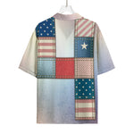 4th of July USA Denim Patchwork Print Rayon Hawaiian Shirt