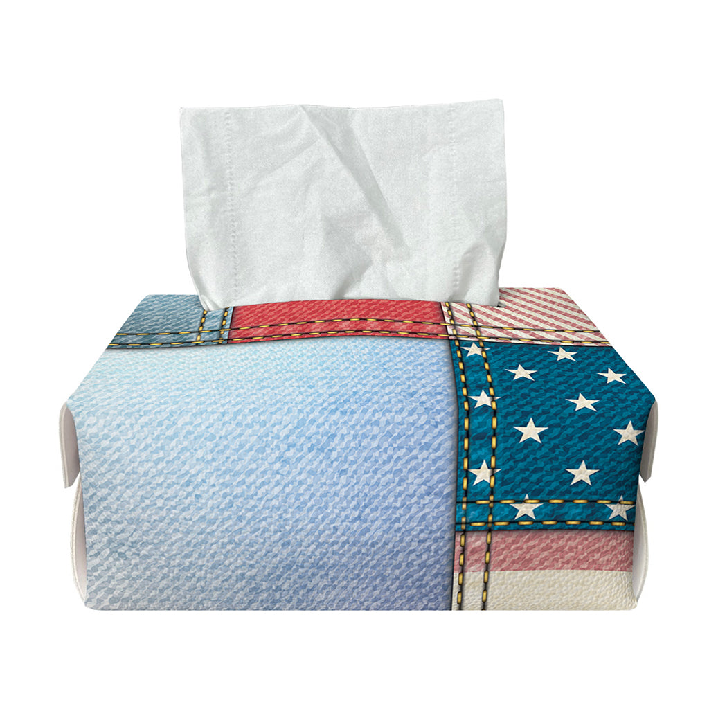 4th of July USA Denim Patchwork Print Rectangle Tissue Box Cover