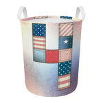 4th of July USA Denim Patchwork Print Round Laundry Basket