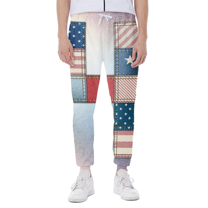 4th of July USA Denim Patchwork Print Scuba Joggers