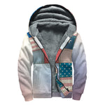 4th of July USA Denim Patchwork Print Sherpa Lined Zip Up Hoodie