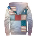 4th of July USA Denim Patchwork Print Sherpa Lined Zip Up Hoodie