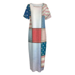 4th of July USA Denim Patchwork Print Short Sleeve Long Nightdress