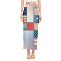 4th of July USA Denim Patchwork Print Side Slit Maxi Skirt