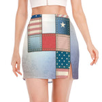 4th of July USA Denim Patchwork Print Side Slit Mini Skirt