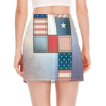 4th of July USA Denim Patchwork Print Side Slit Mini Skirt