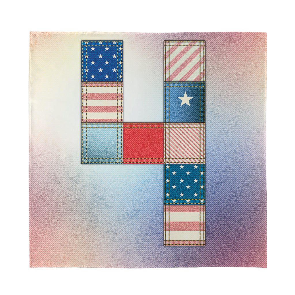 4th of July USA Denim Patchwork Print Silk Bandana