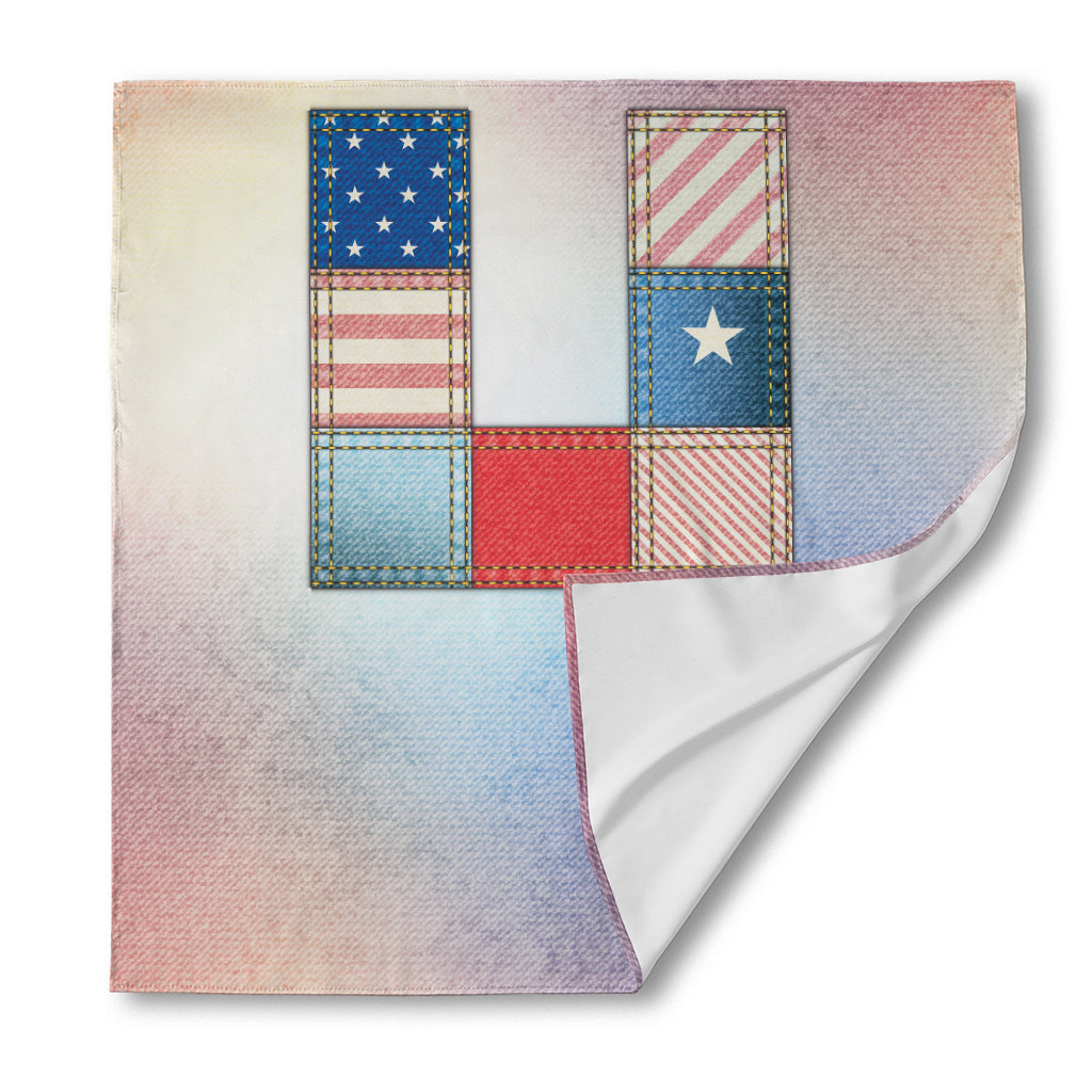 4th of July USA Denim Patchwork Print Silk Bandana
