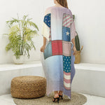 4th of July USA Denim Patchwork Print Silk V-Neck Kaftan Dress