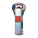 4th of July USA Denim Patchwork Print Single Neoprene Wine Tote