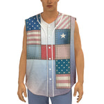 4th of July USA Denim Patchwork Print Sleeveless Baseball Jersey