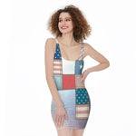 4th of July USA Denim Patchwork Print Sleeveless Bodycon Dress