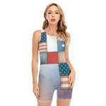 4th of July USA Denim Patchwork Print Sleeveless One Piece Swimsuit