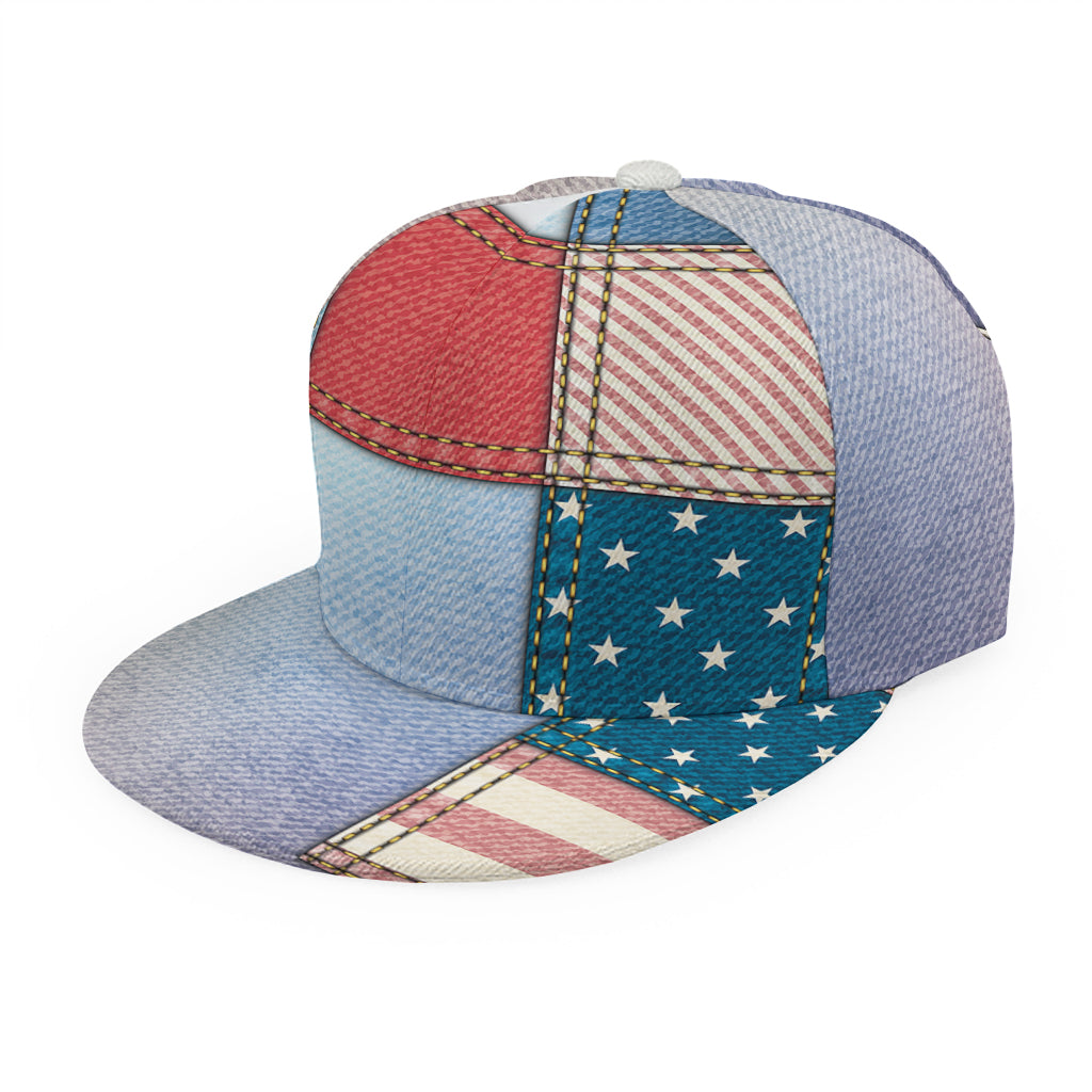 4th of July USA Denim Patchwork Print Snapback Cap