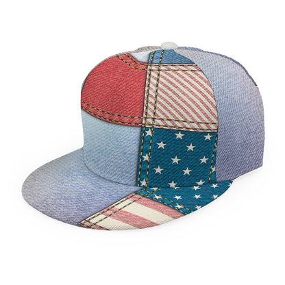 4th of July USA Denim Patchwork Print Snapback Cap