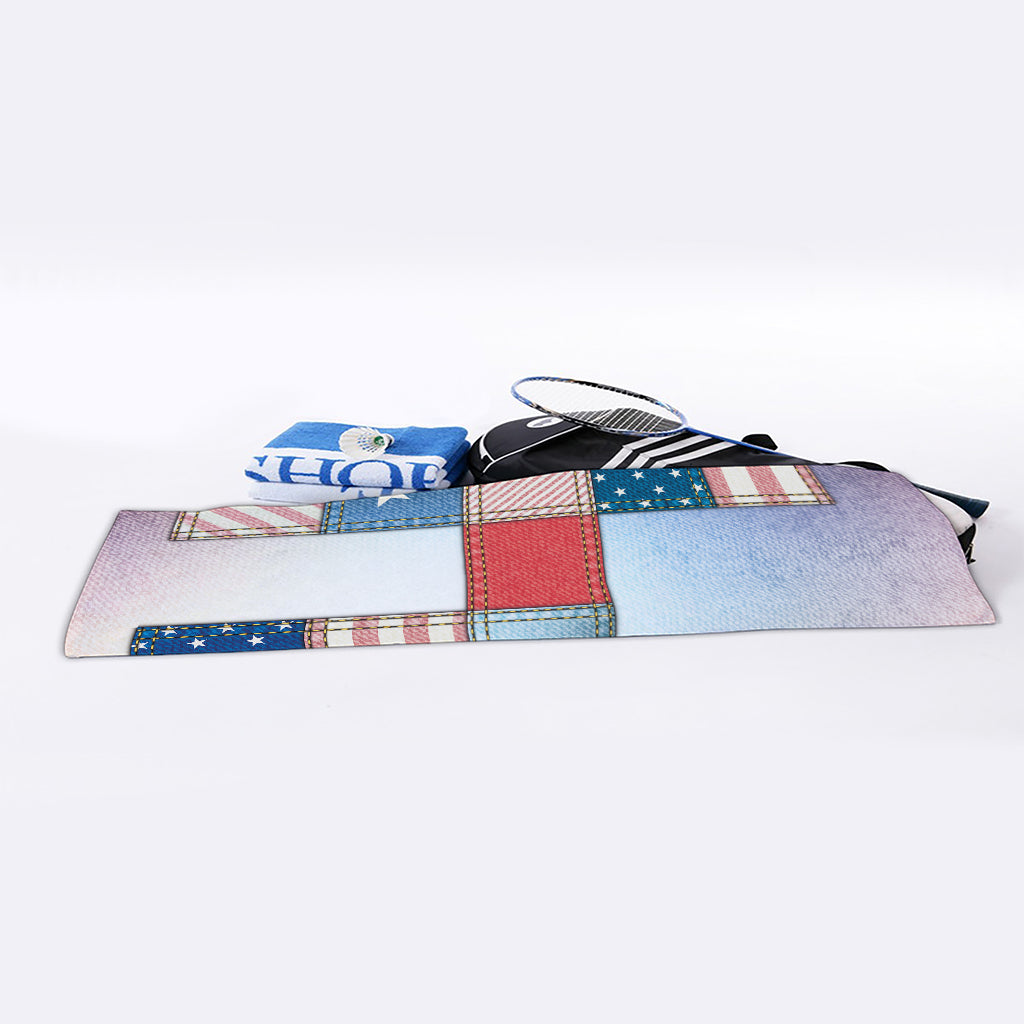 4th of July USA Denim Patchwork Print Sports Towel