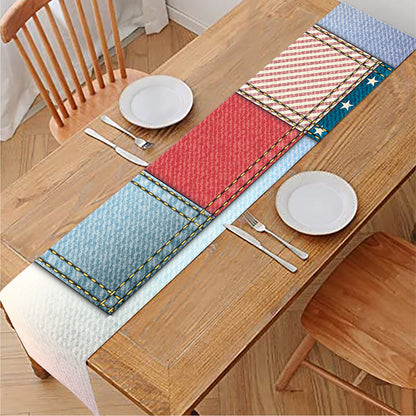 4th of July USA Denim Patchwork Print Table Runner