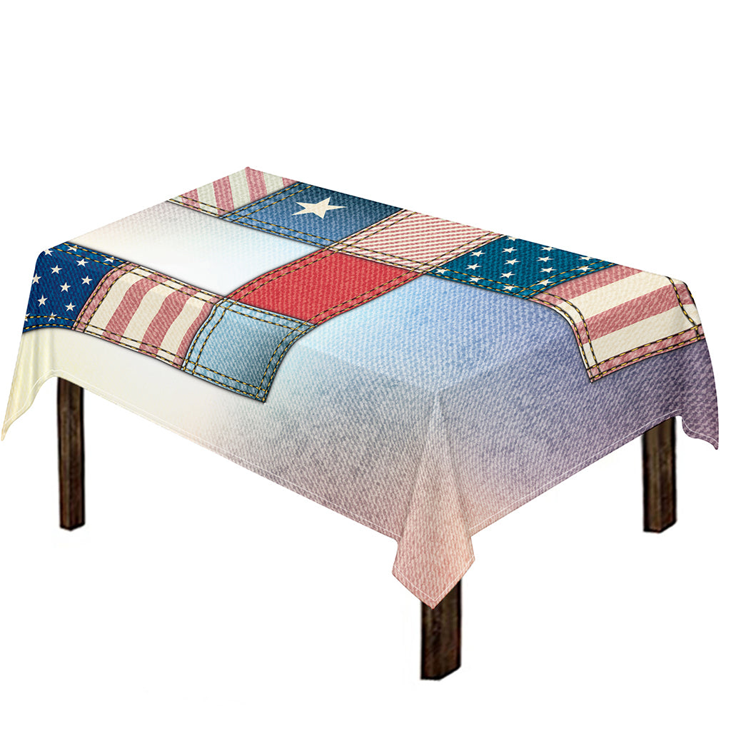 4th of July USA Denim Patchwork Print Tablecloth