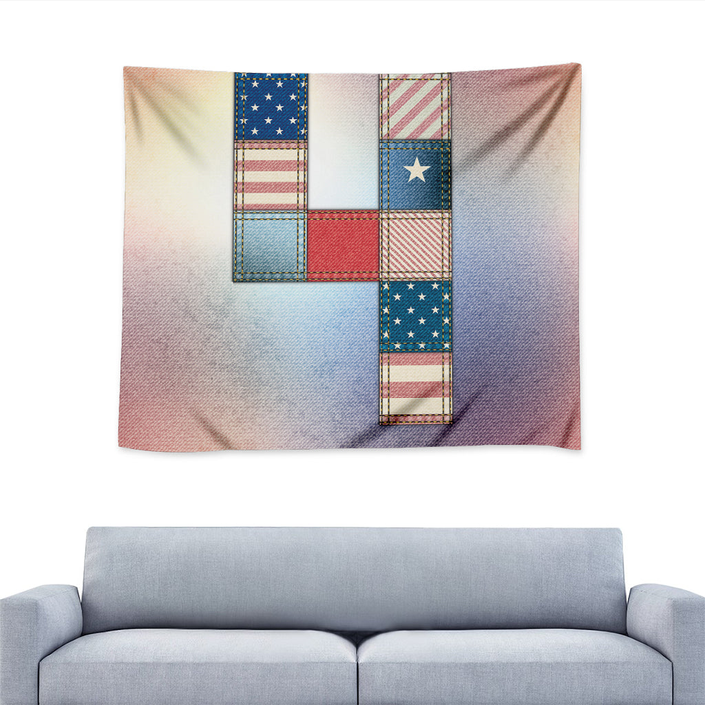 4th of July USA Denim Patchwork Print Tapestry