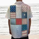 4th of July USA Denim Patchwork Print Textured Short Sleeve Shirt