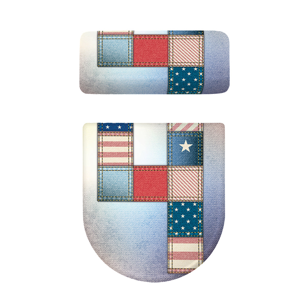 4th of July USA Denim Patchwork Print Toilet Lid And Tank Cover Set