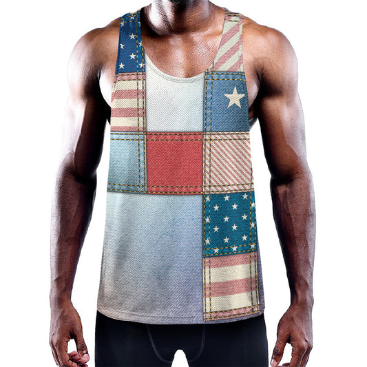 4th of July USA Denim Patchwork Print Training Tank Top
