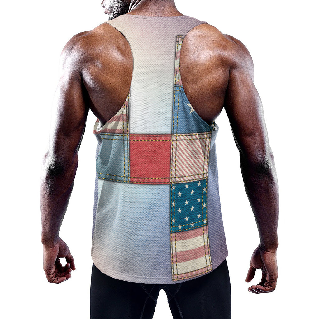 4th of July USA Denim Patchwork Print Training Tank Top