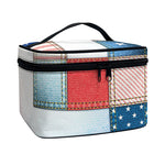4th of July USA Denim Patchwork Print Travel Makeup Bag